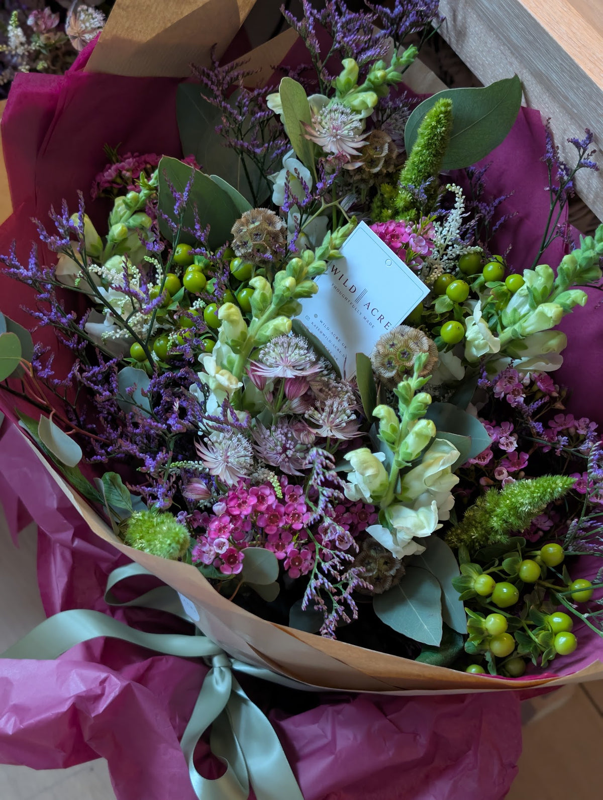 A bouquet of fresh flowers wrapped beautifully ready for delivery to Towcester, Northamptonshire and the surrounding areas. 